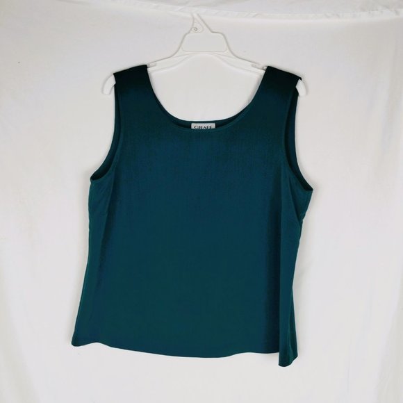 1970's Vintage Sleeveless Silky Flowy Teal Green Slip on Blouse Size Large - Picture 3 of 10